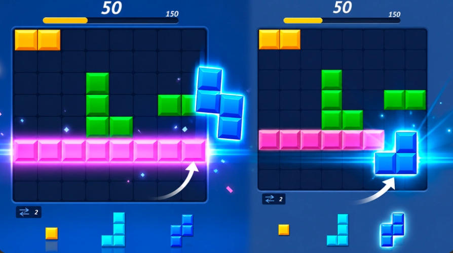 가로줄과 세로줄을 완성하는 Blocky Blast Puzzle 플레이 화면