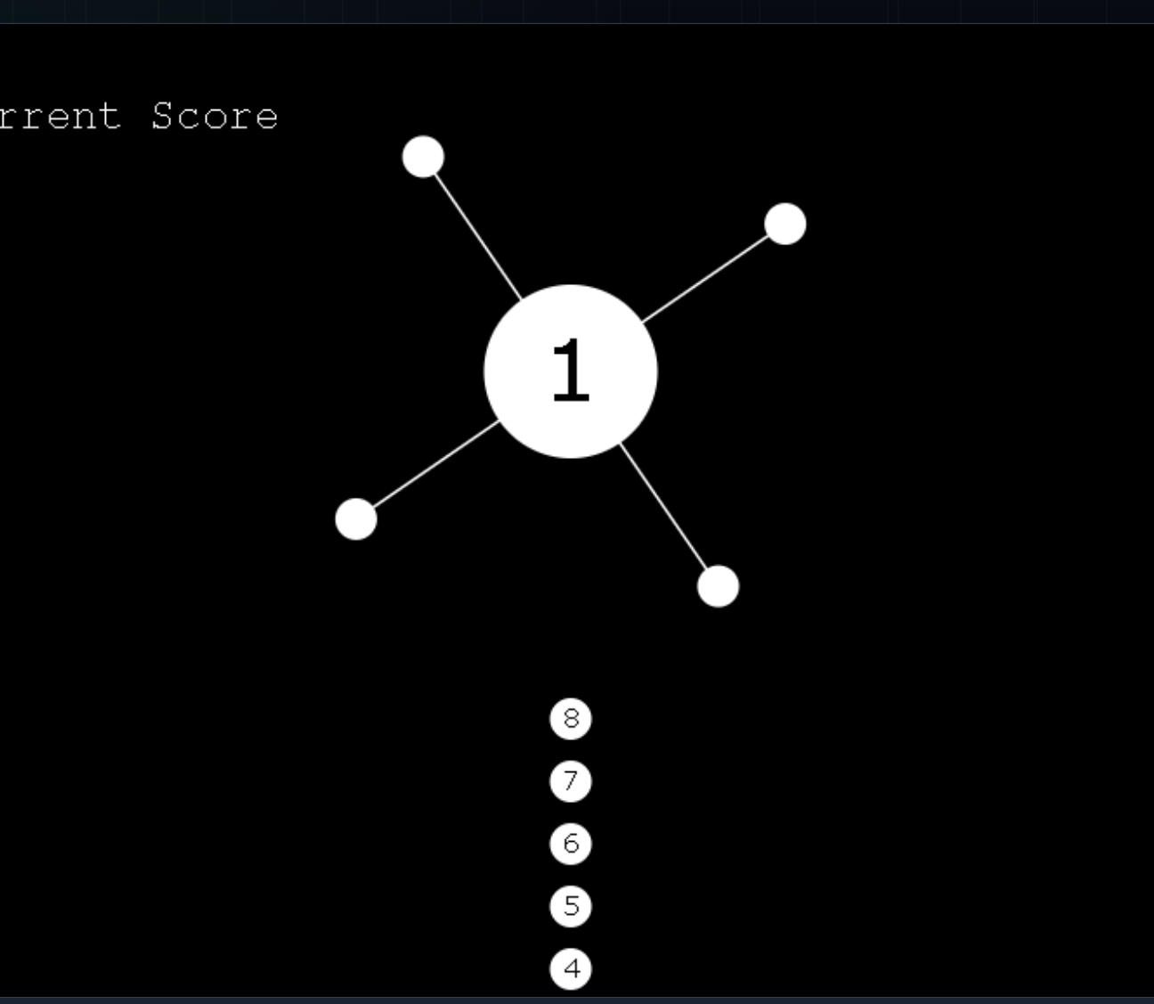 Core Ball 레벨 1의 회전하는 중심 공과 아래에 대기 중인 번호 공