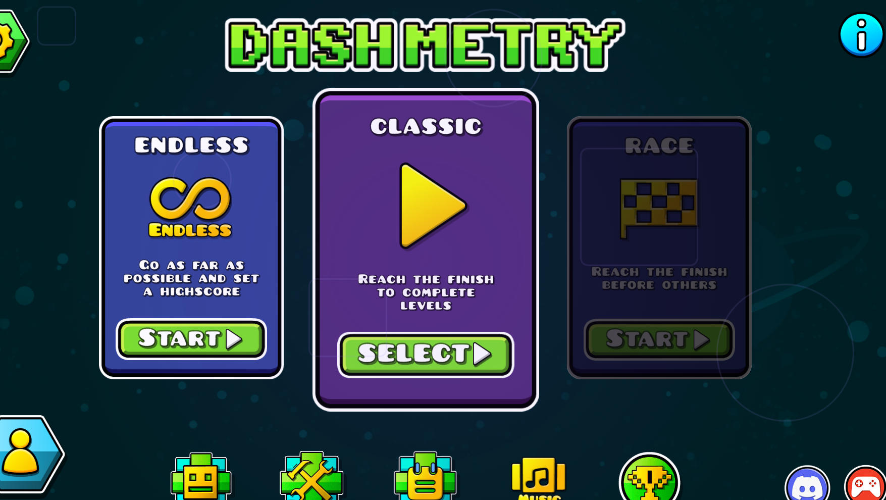 스파이크와 기어 장애물을 통과하는 Dashmetry 리듬 플랫폼 장면