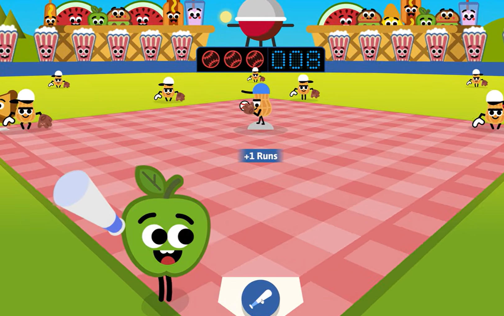 투수가 던진 공을 타이밍에 맞춰 치는 Doodle Baseball 무료 야구게임 화면