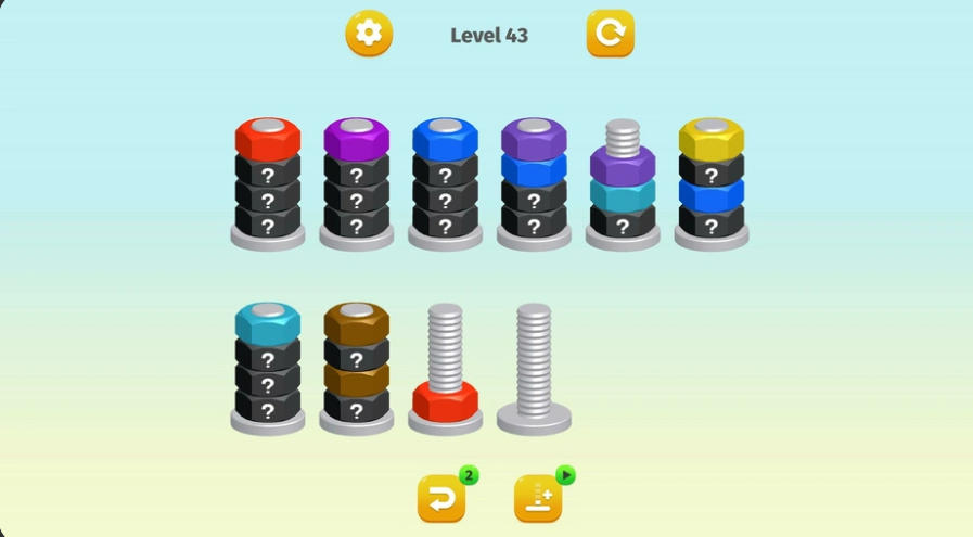 Nut Sort: Color Puzzle Game의 고난도 너트 정렬 퍼즐